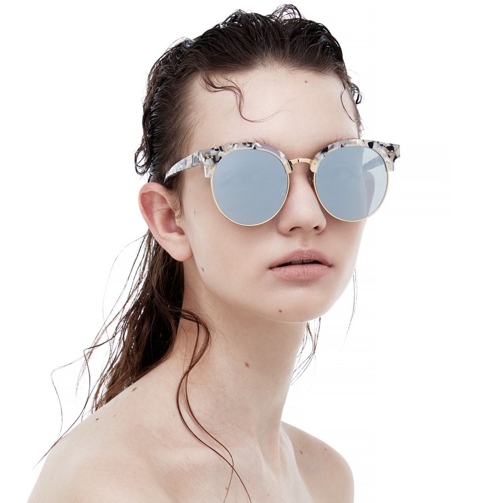 Clear White Black Leopard Print Thin Gold Rim Tinted Reflective Lens Sunglasses